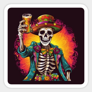 Mexican Skeleton Holding a Beer Design Sticker